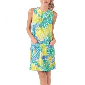 Mud Pie Sleeveless Dress Pockets Palm Leaf Print Casual Summer Medium